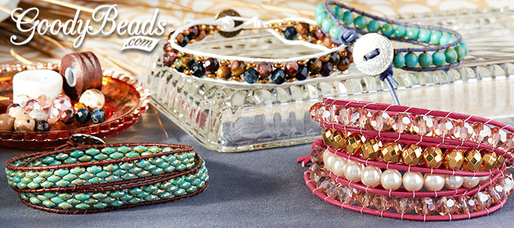 Single leather wrap bracelet with gemstone beads