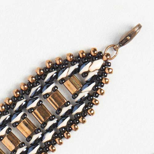 GoodyBeads | Blog: Black and Bronze SuperDuo Duet Bracelet End image with Tila Miyuki seed beads.