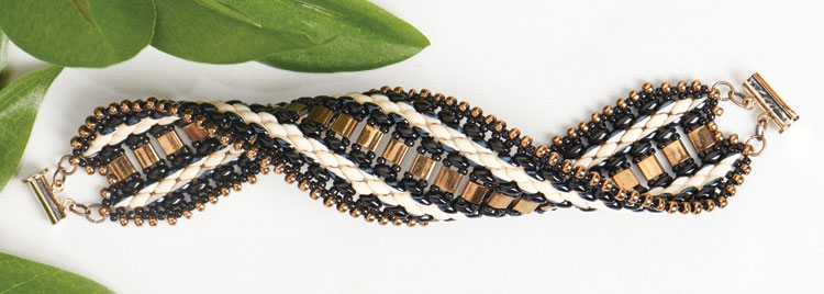 GoodyBeads | Blog: Bronze Legend Full Bracelet with SuperDuo Duets and Tila Miyuki seed beads. Free Tutorial