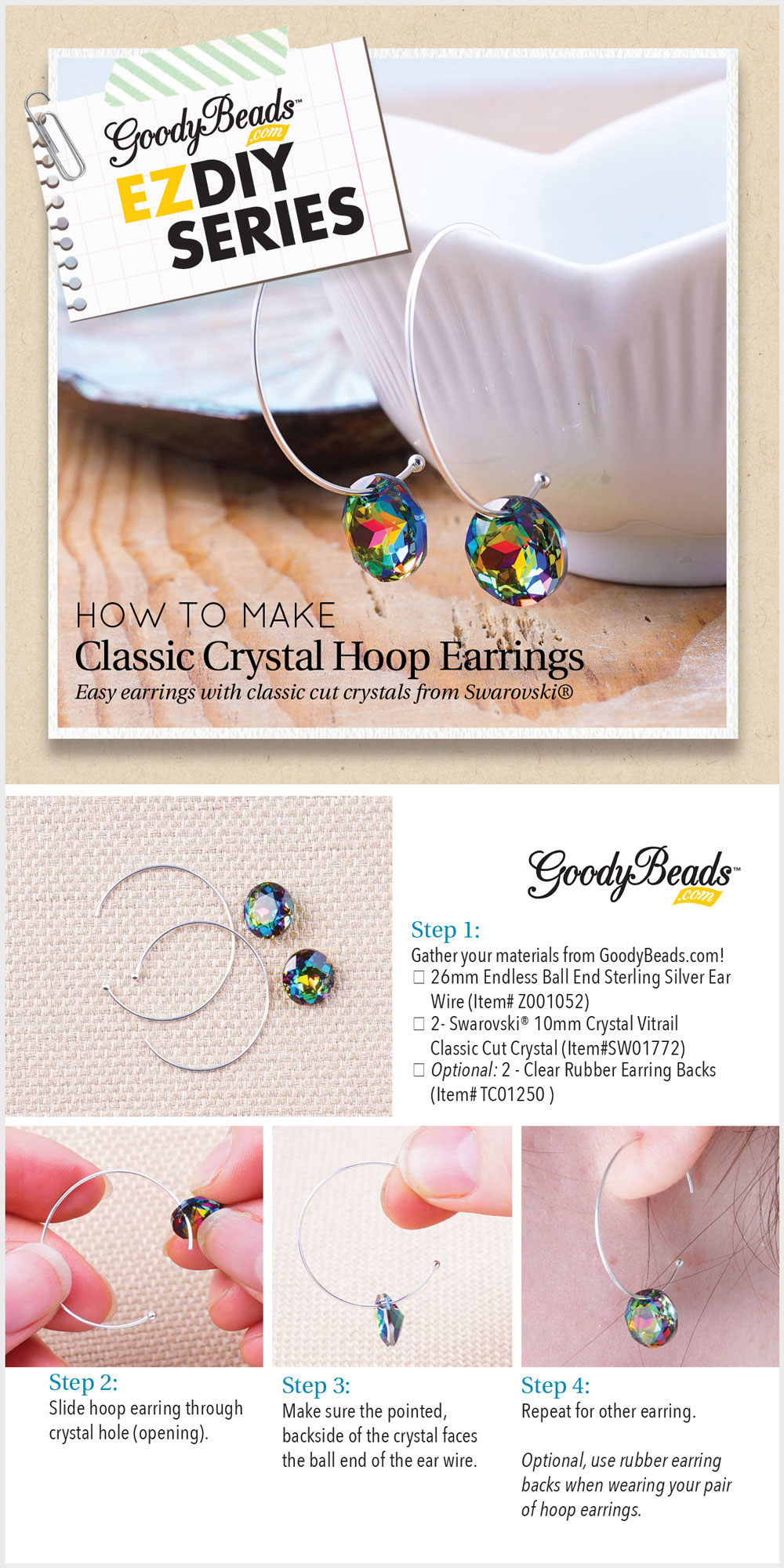GoodyBeads EZ DIY Series: Classic Crystal Hoop Earrings -