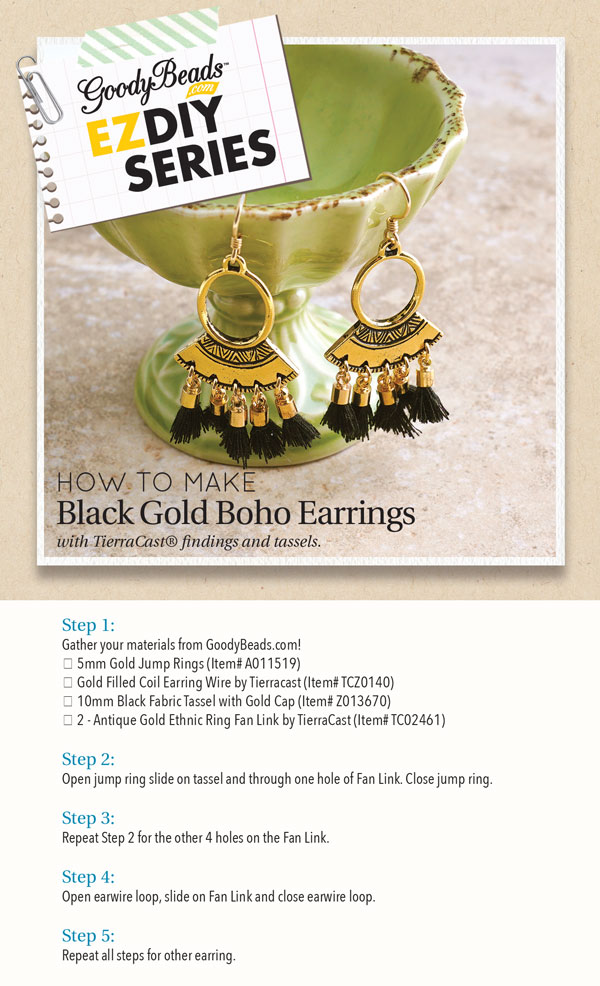 GoodyBeads Blog: Black Gold Boho Earrings TierraCast Findings and Tassels
