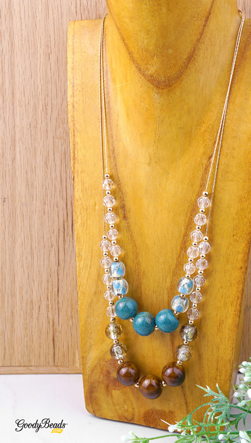 GoodyBeads | DIY Necklace with Porcelain Beads, Glass Beads, Chinese Crystals, Hematite. FREE Tutorial.
