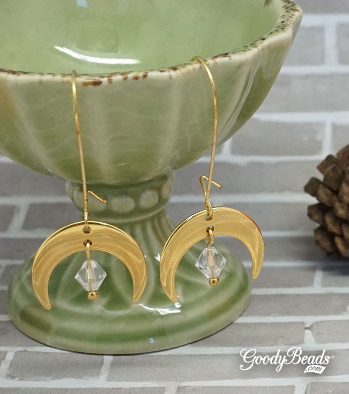 GoodyBeads.com Blog | DIY Hanging Crescent Earrings with Swarovski crystal FREE Tutorial
