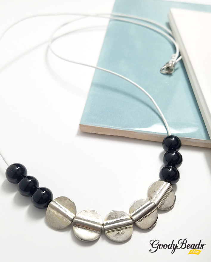 GoodyBeads.com Blog | Black & White Gemstone Leather Necklace with large-hole Gemstones.