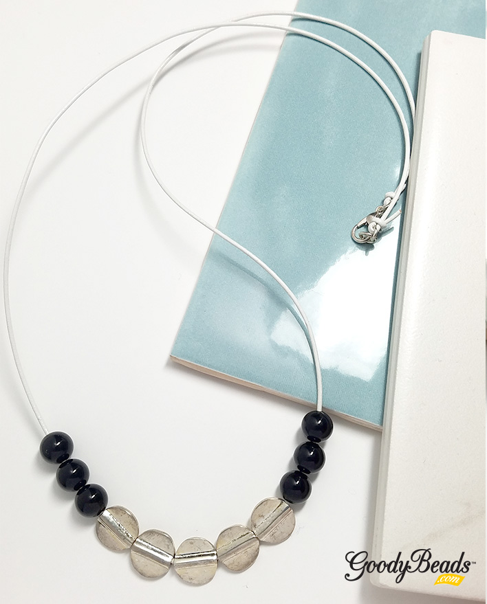 GoodyBeads.com Blog | Black & White Gemstone Leather Necklace with large-hole Gemstones.